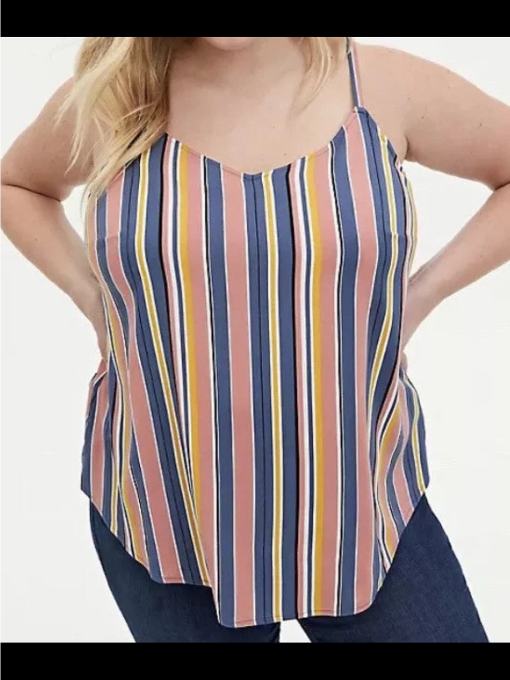 torrid Striped V-Neck Cami Tank in Rose, Navy & Yellow